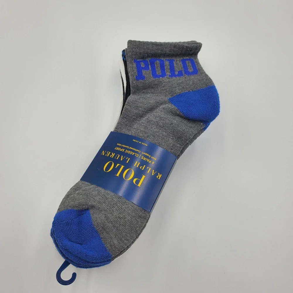 Polo Ralph Lauren Mens 6 Pack Classic Sport Socks Grey White Black Blue 10-13